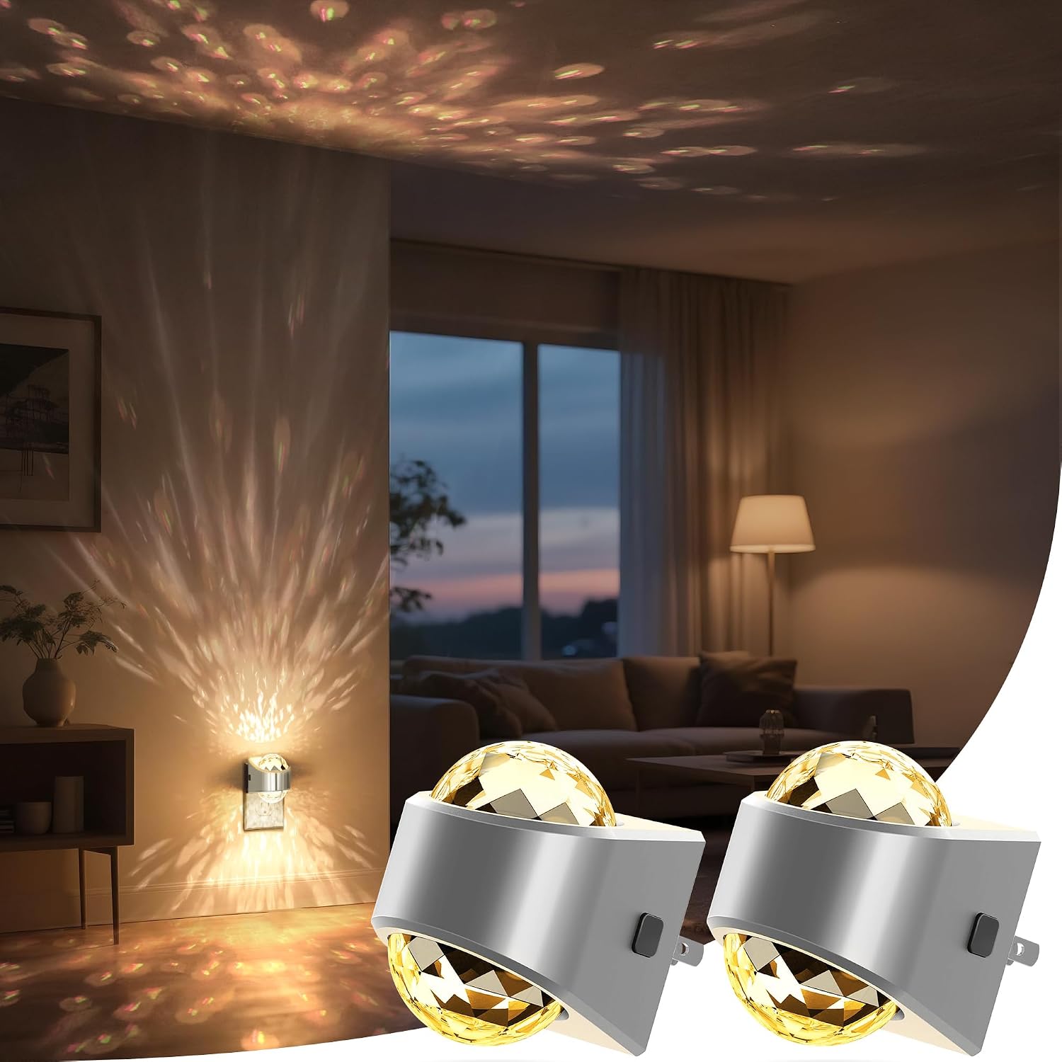 Briignite Night Light, Sliver Projector Night Lights Plug into Wall 2 Pack