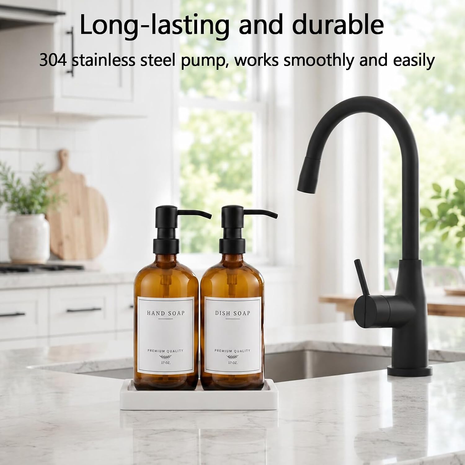 Thick Glass Soap Dispenser - Kitchen Dish Hand Soap Dispenser Set, Rustproof Pump Soap Lotion Dispenser Bathroom with