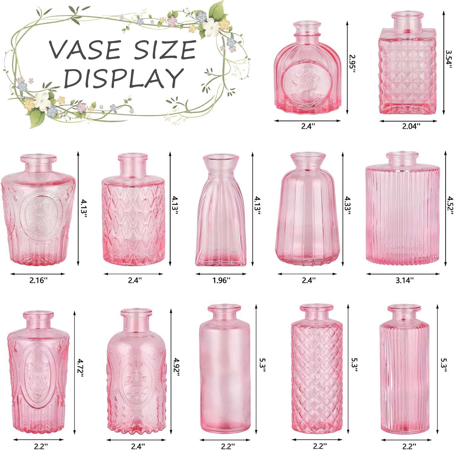 Glass Bud Vases Mini Flower Vase Small Vintage Vases for Centerpiece Table Wedding / Pink