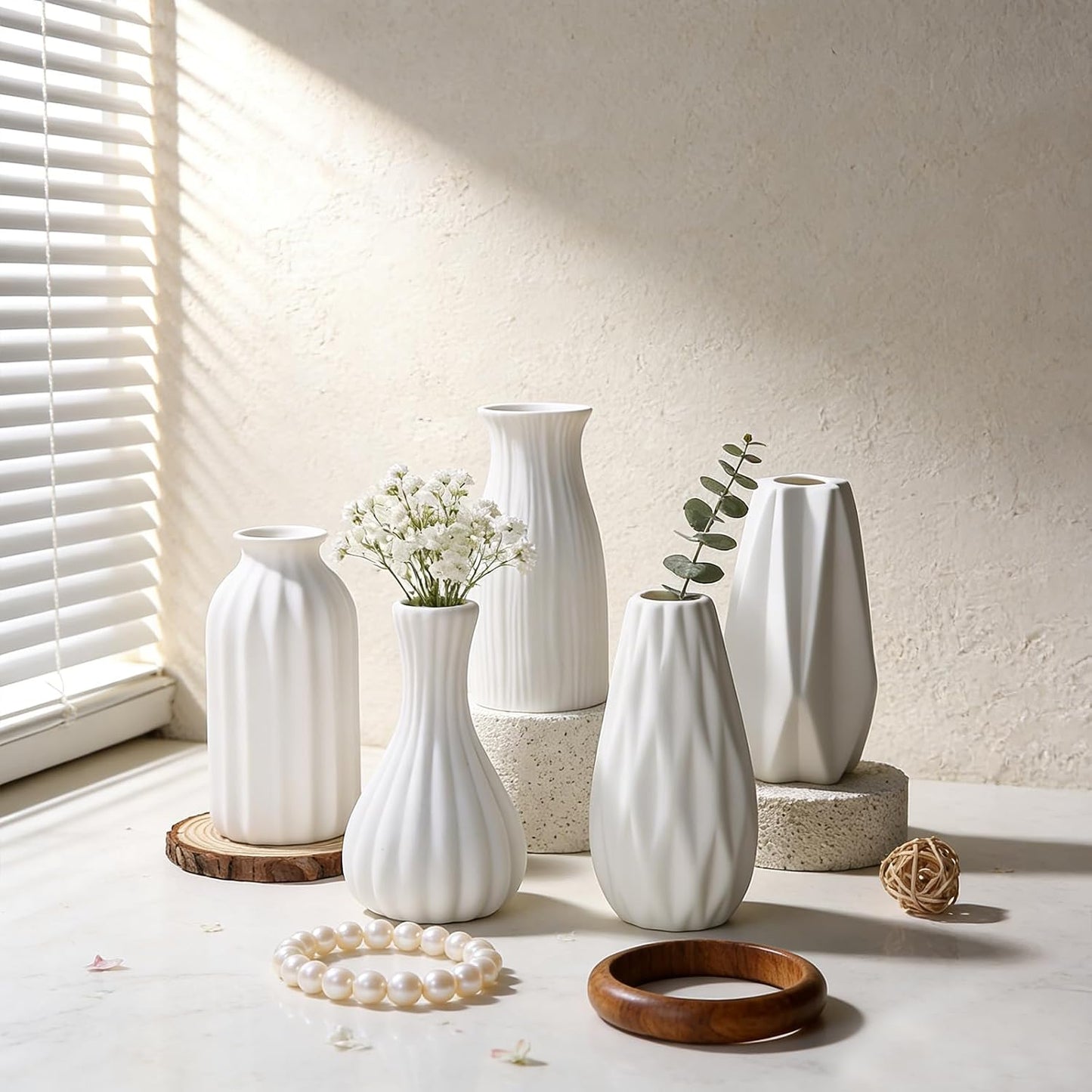 Ceramic Bud Vases / Unglazed White / Set of 12