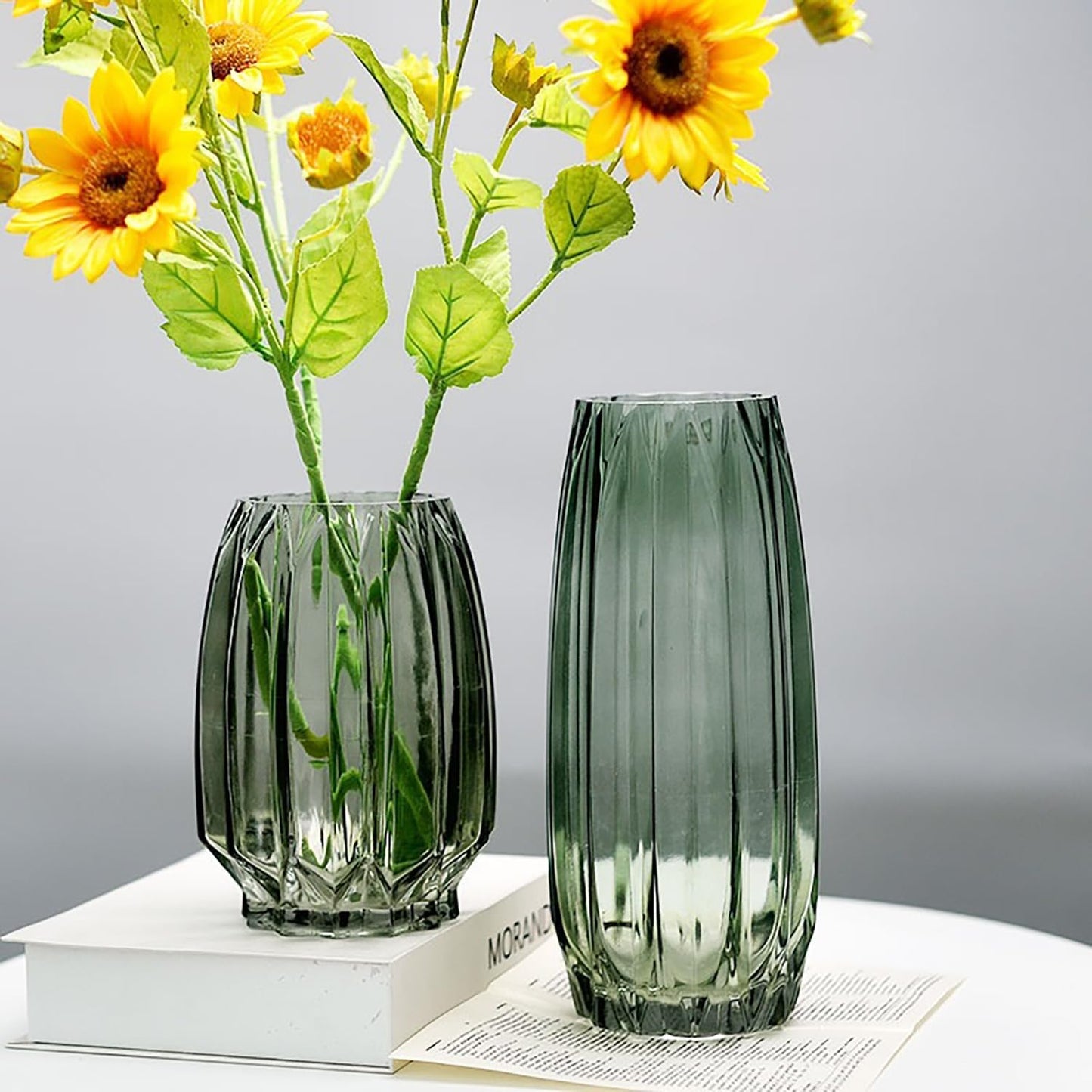Tall/Short Glass Vase / Green / 7.87inch