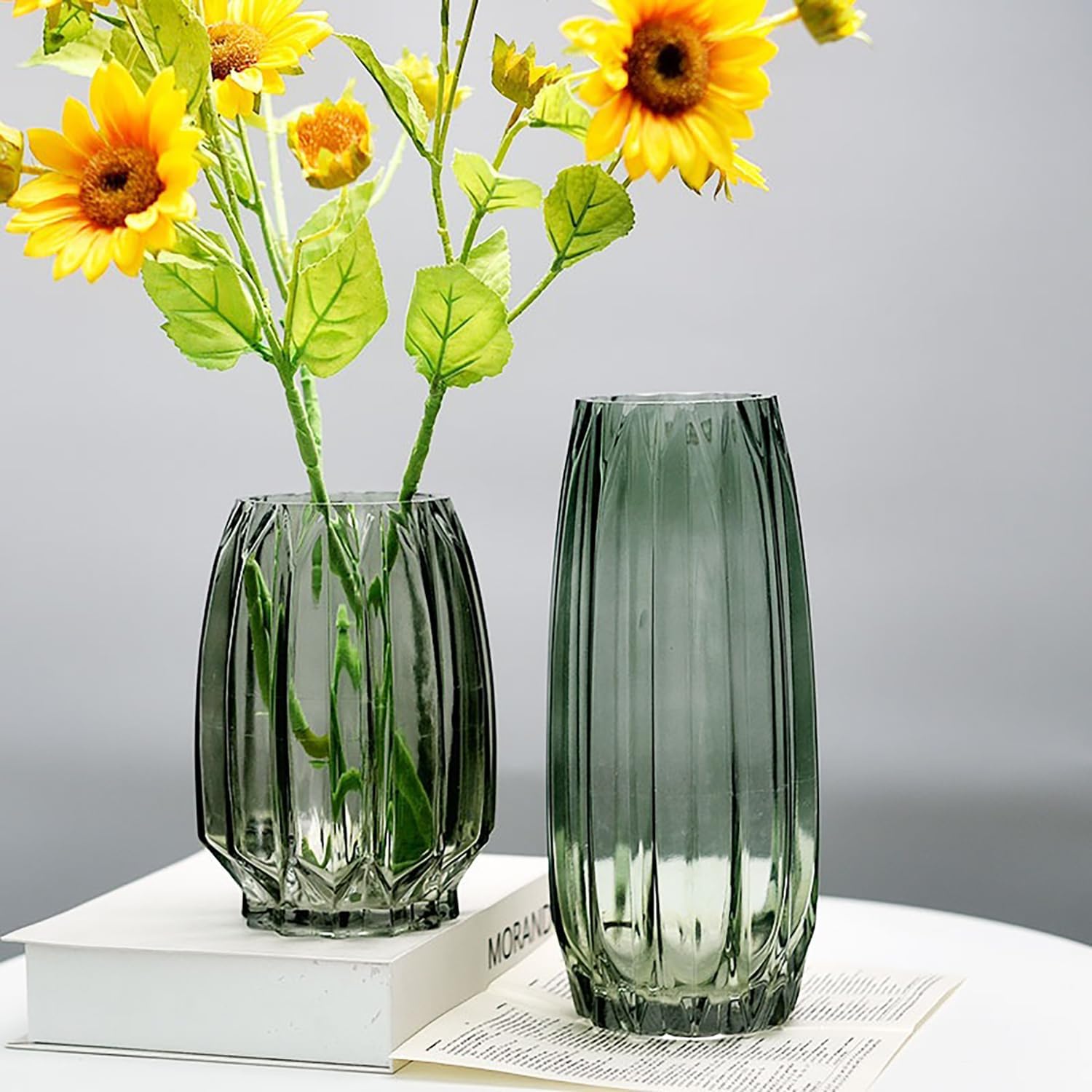 Tall/Short Glass Vase / Green / 7.87inch