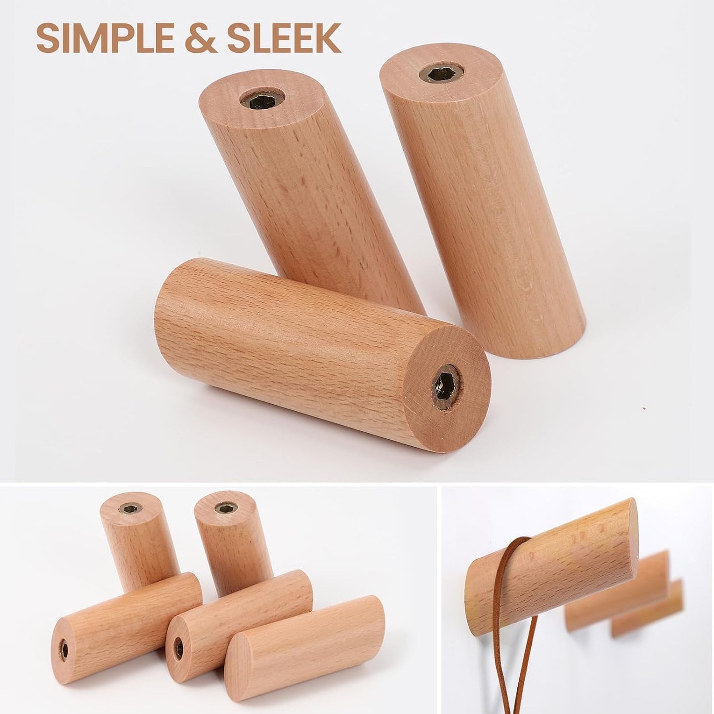 6 Wood Hooks / Beech Wood / Natural / Set of 6