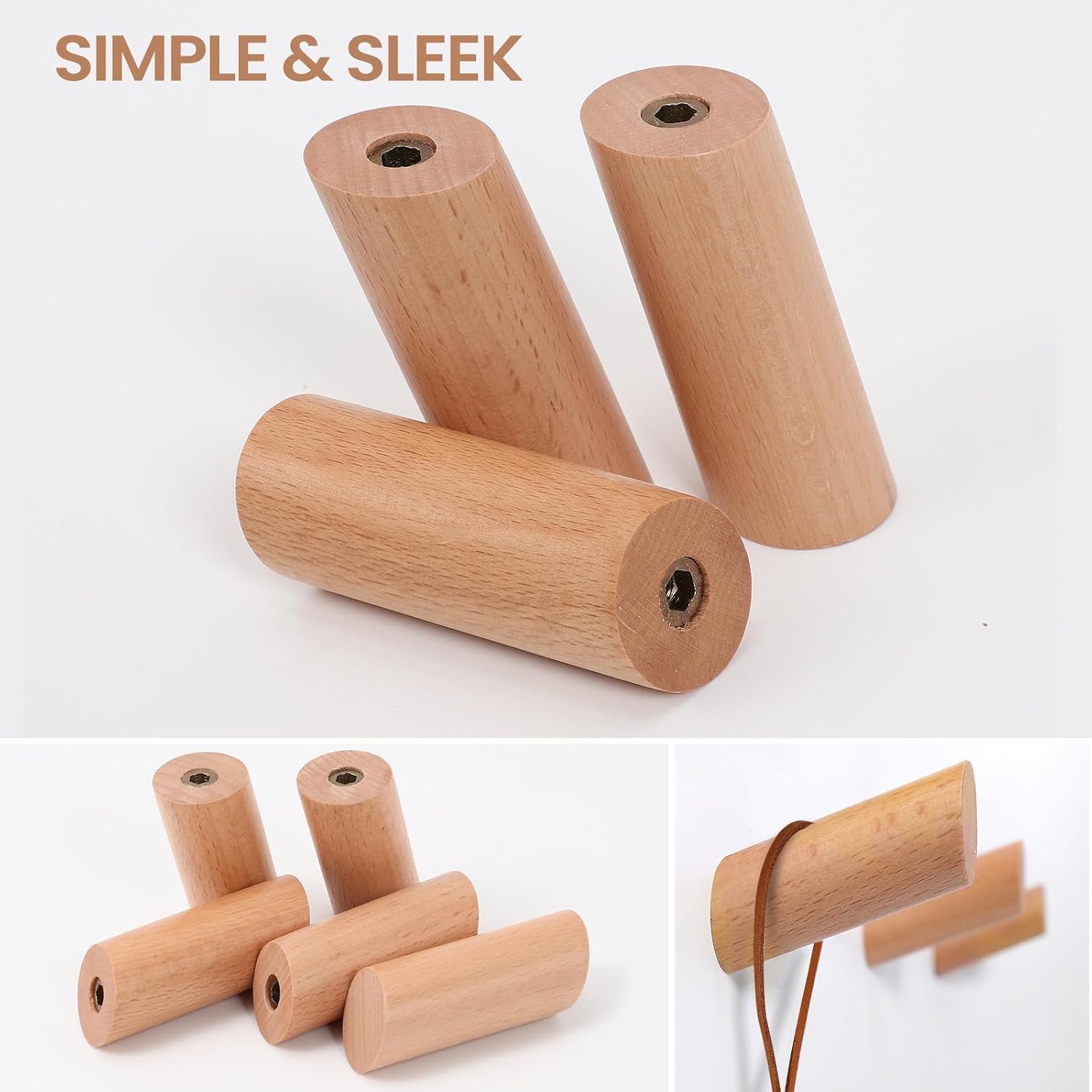6 Wood Hooks / Beech Wood / Natural / Set of 6