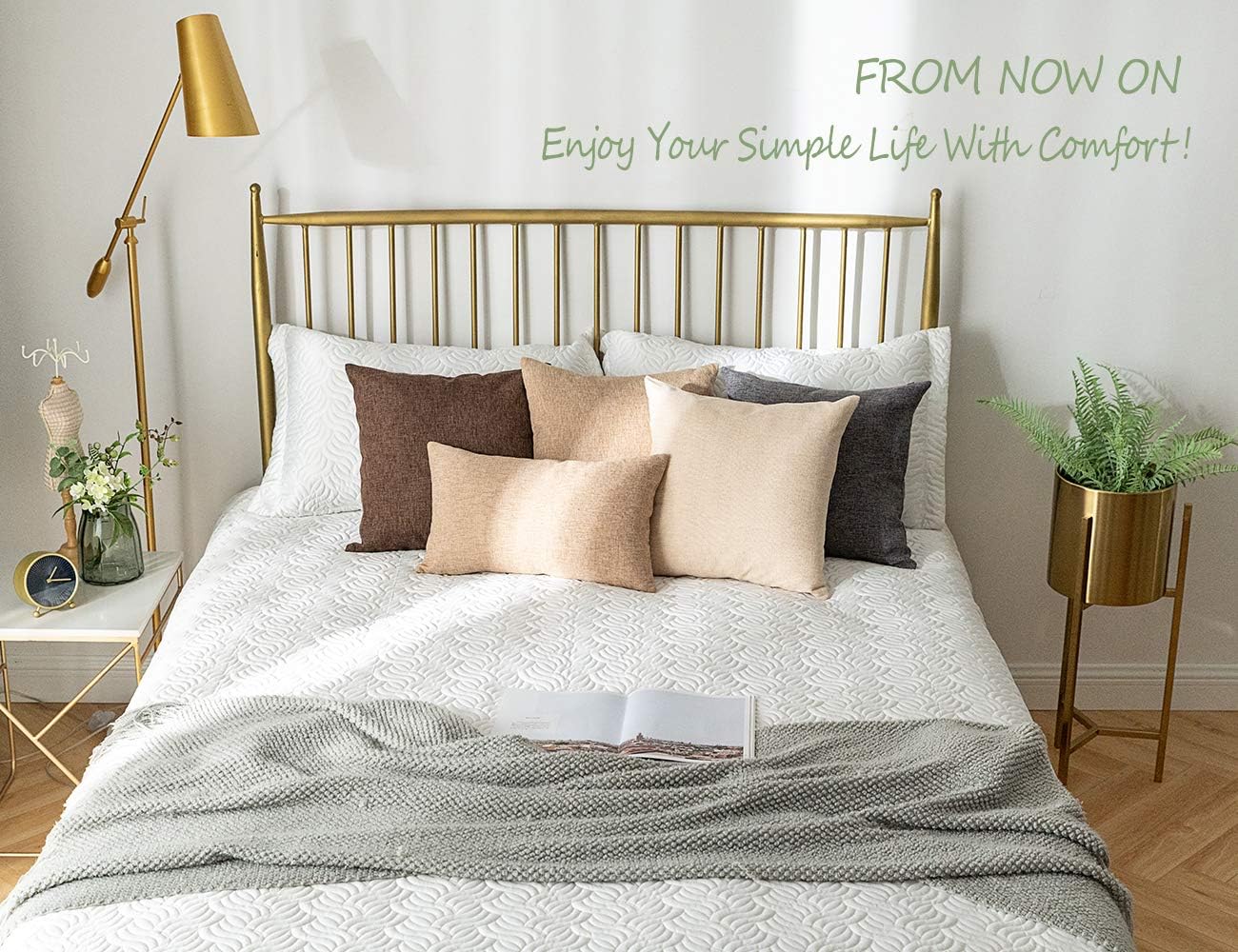Linen Throw Pillow Covers Square Solid Farmhouse Burlap Cushion / 18 x 18 / Natural Linen / Set of 2