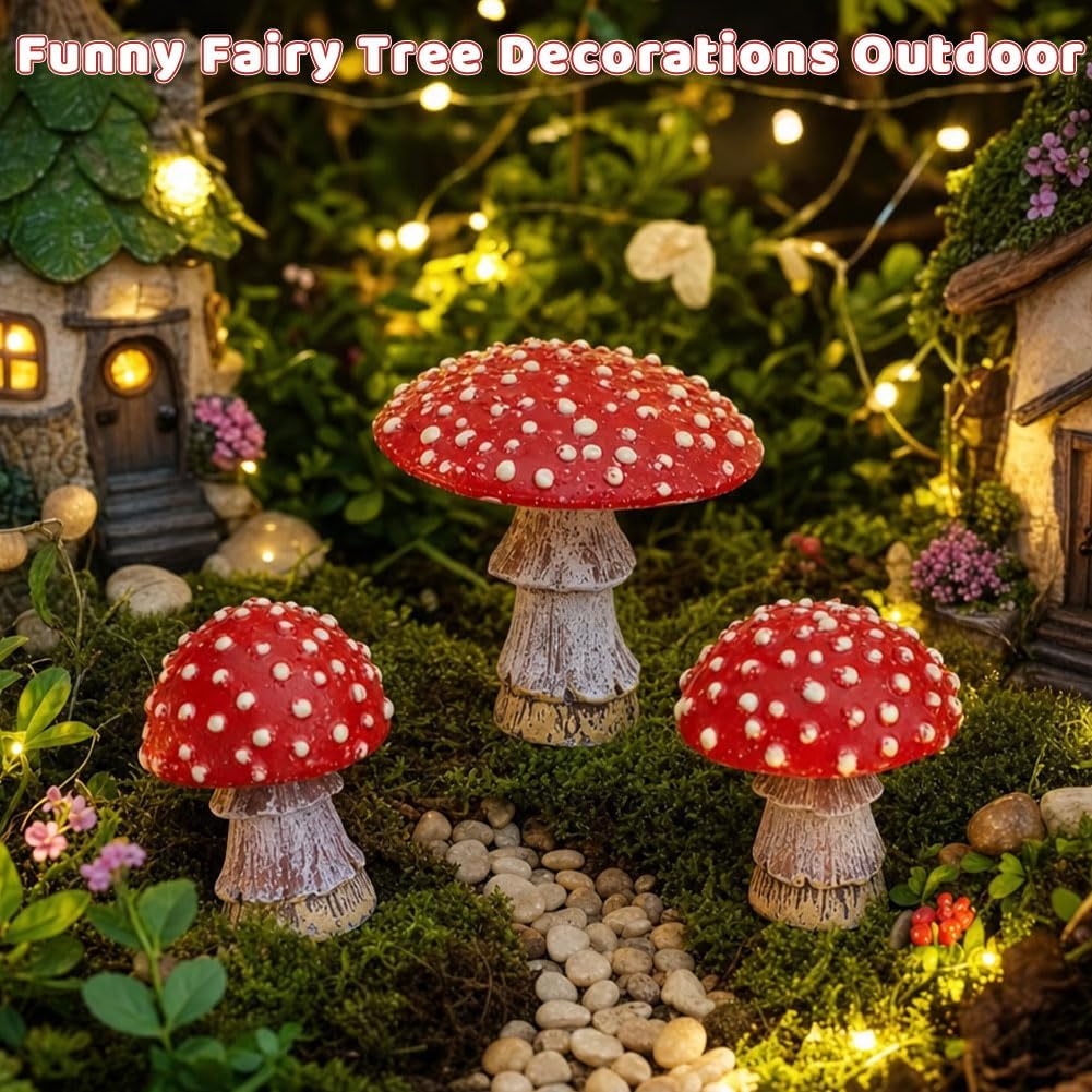Glow in The Dark Mushroom Miniature Resin Mushroom Decor for Fairy Garden Mini Mushroom / Set of 3