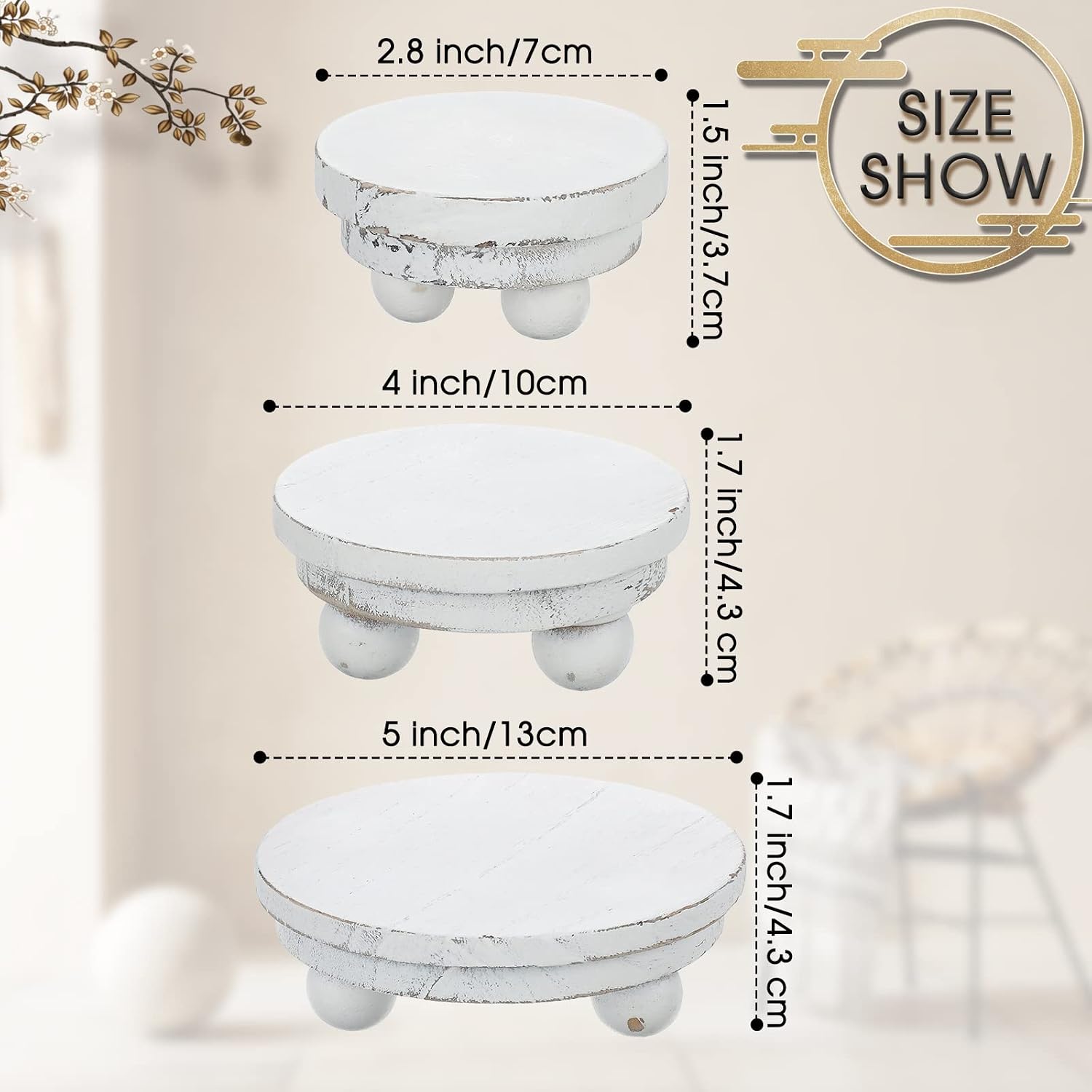 Mini Wooden Risers for Decor Small Round Pedestal / Washed White / 5/4/3 Inch / 3 Inch / Set of 3