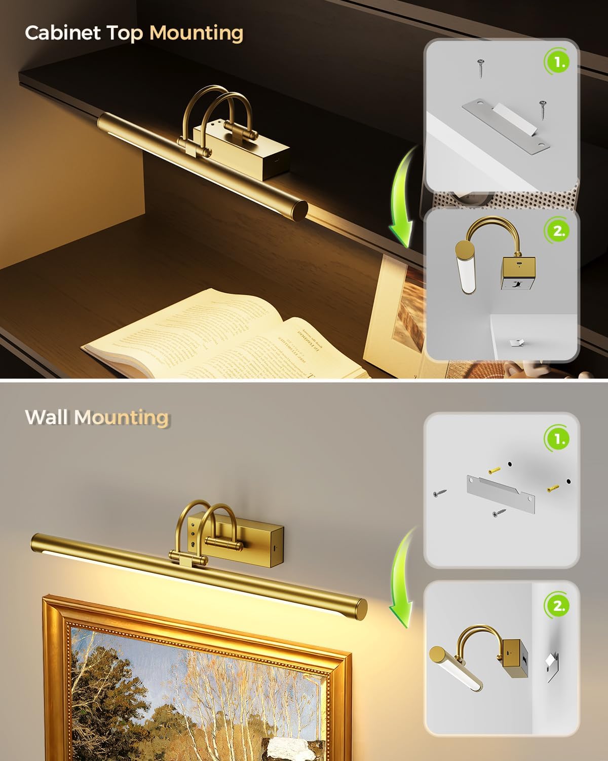 23.6″ Wireless Rechargeable Picture Light with Remote, Large Battery Operated Wall Light for Paintings & Art, Dimmable