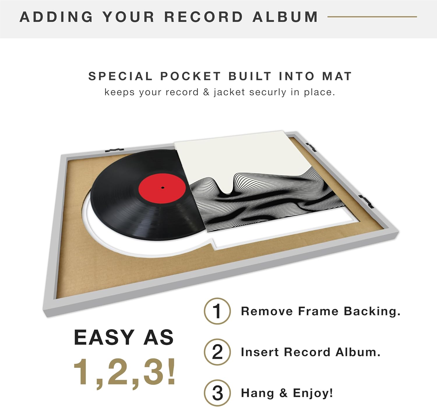MCS Double Matted Record Album Frame, 16.5x25, Gray | Double Matted Frame Displays Vinyl LP Record And Jacket For Album