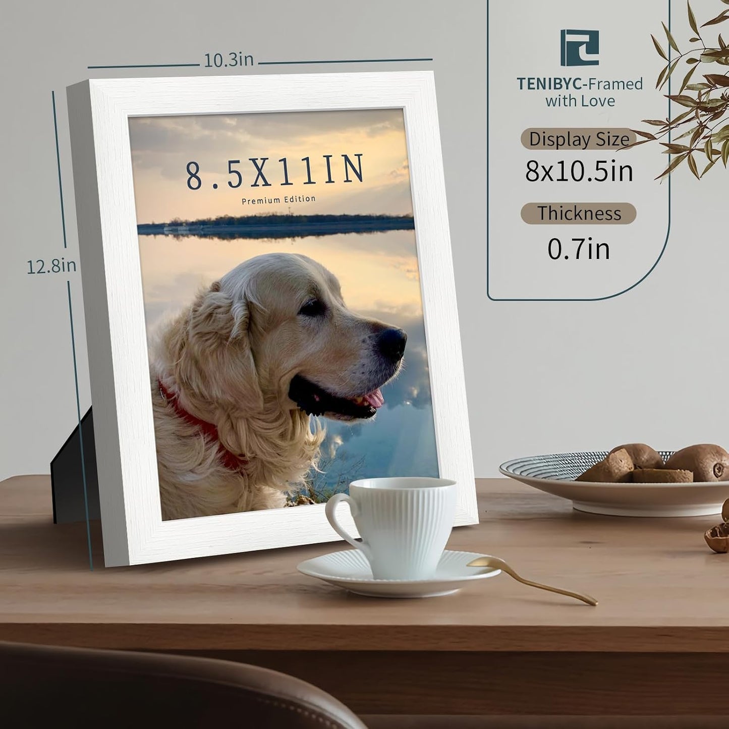 8.5 by 11 picture frame 3 Pack, White Wood, Real Glass, for Photo | Thick HD Tempered Glass, Tabletop or Wall Hanging