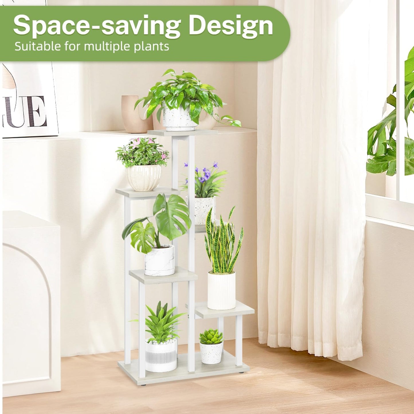iDavosic.ly 6 Tier Plant Stand Indoor, Corner Tiered Shelf, White | Sturdy Tiered Orchid Display Rack, Multiple Flower