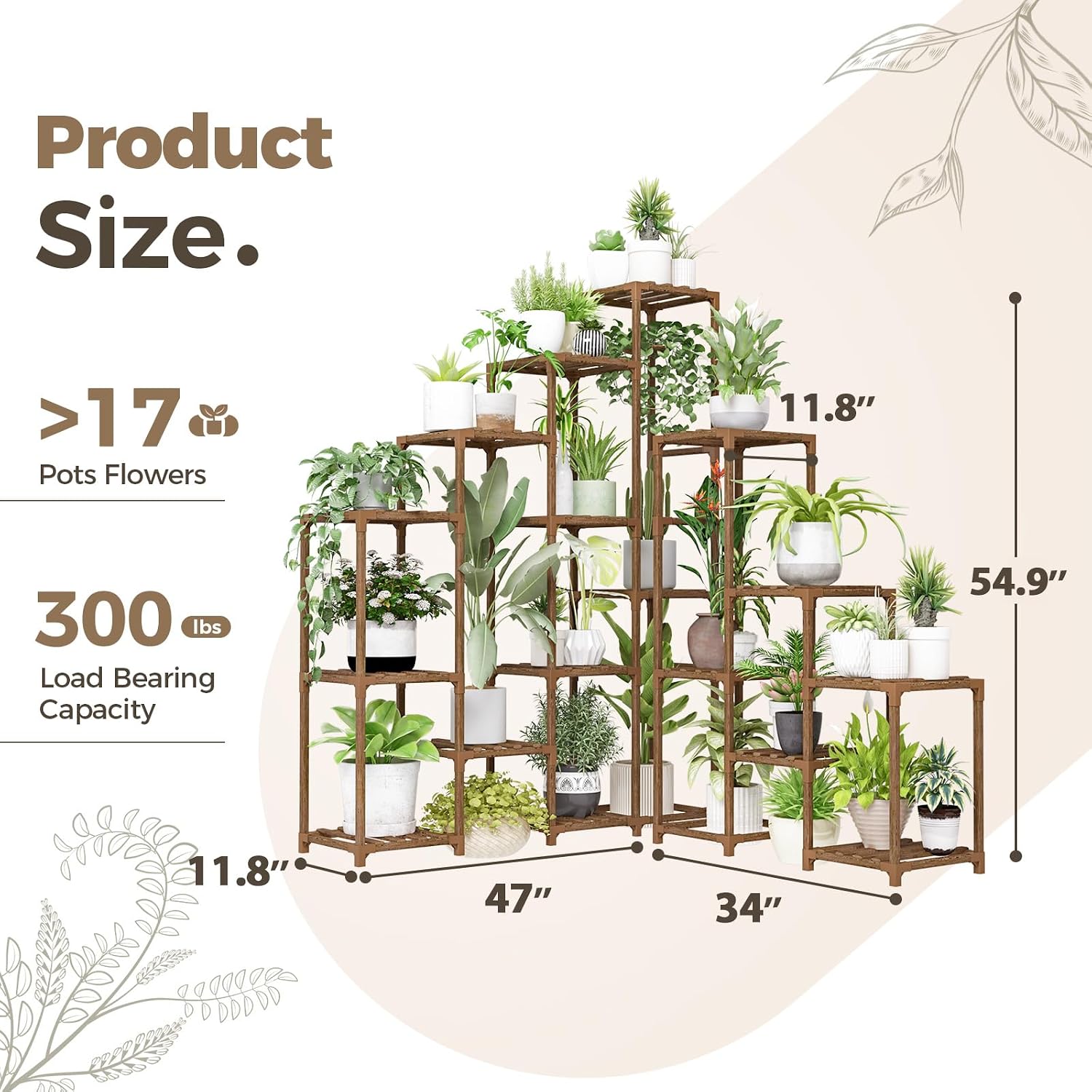 Bamworld Plant Shelf Indoor Large Plant Shelf Tall Flower Stands 16 Pots Outdoor Plant Rack for Garden Balcony Patio