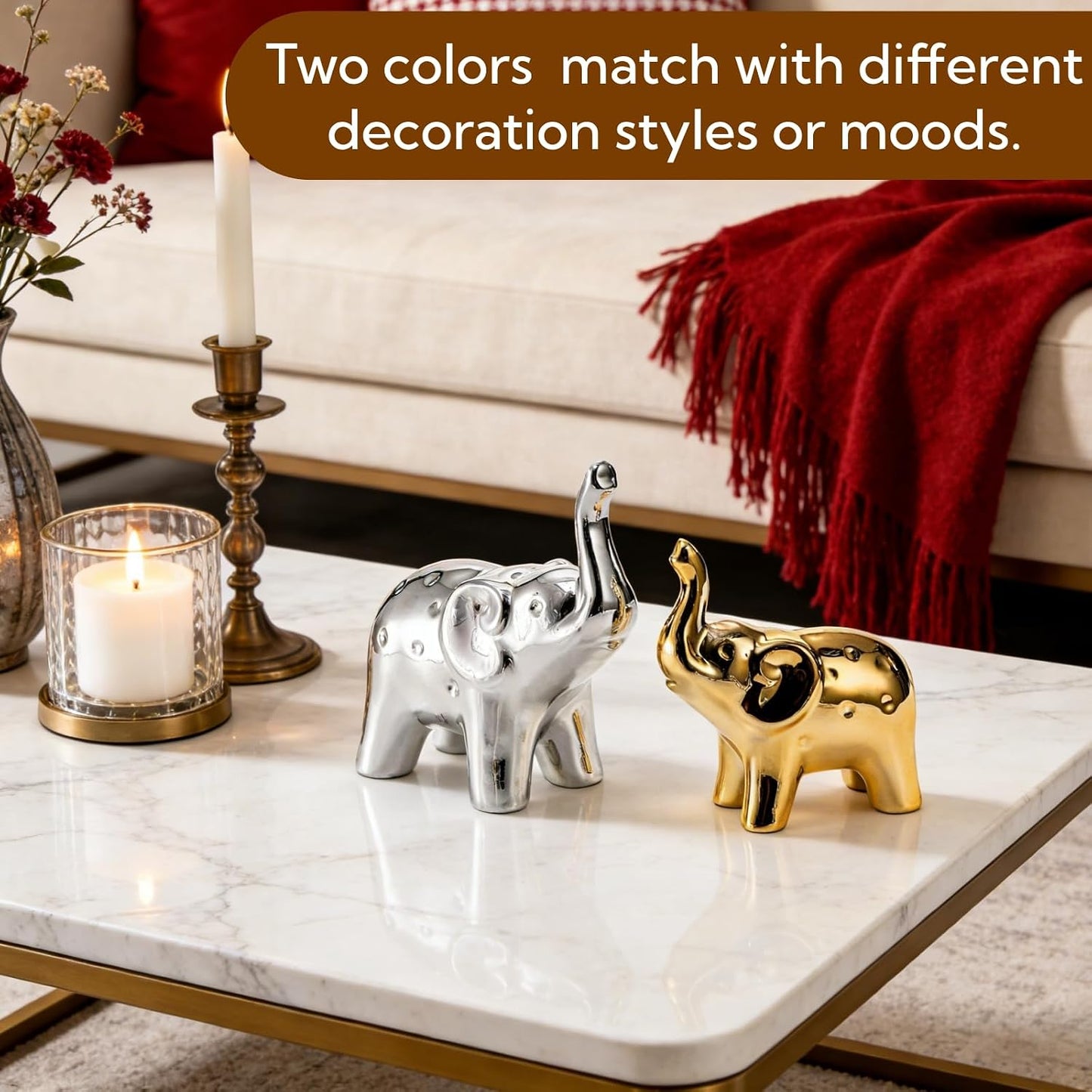 Modern Style Ceramic Elephants Figurine / Set of 4