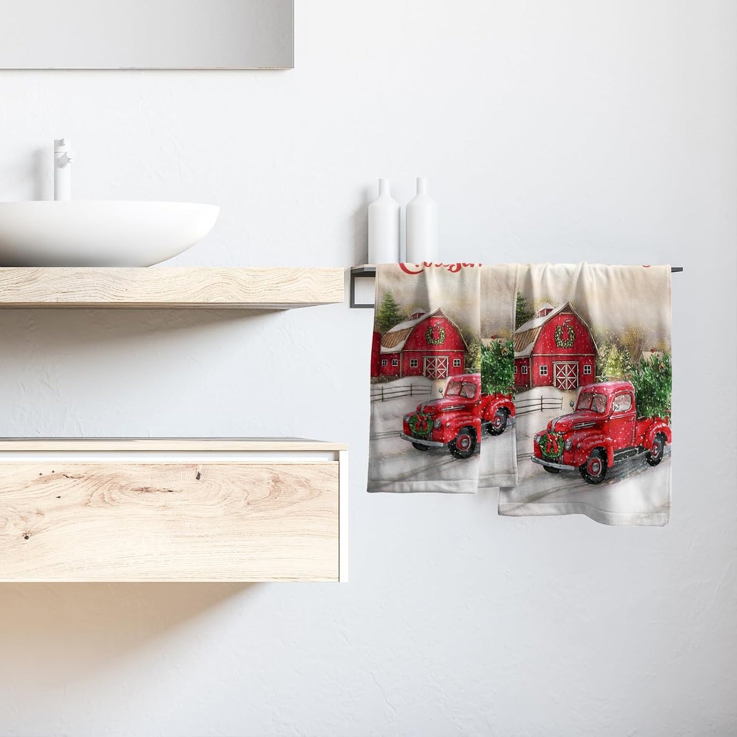Giwawa Red Truck Hand Towels Christmas Holiday Soft Dish Towels Absorbent Quick Dry Face Fingertip Towels for Kitchen