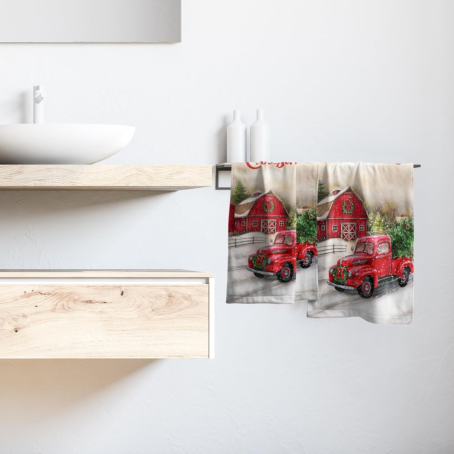 Giwawa Red Truck Hand Towels Christmas Holiday Soft Dish Towels Absorbent Quick Dry Face Fingertip Towels for Kitchen
