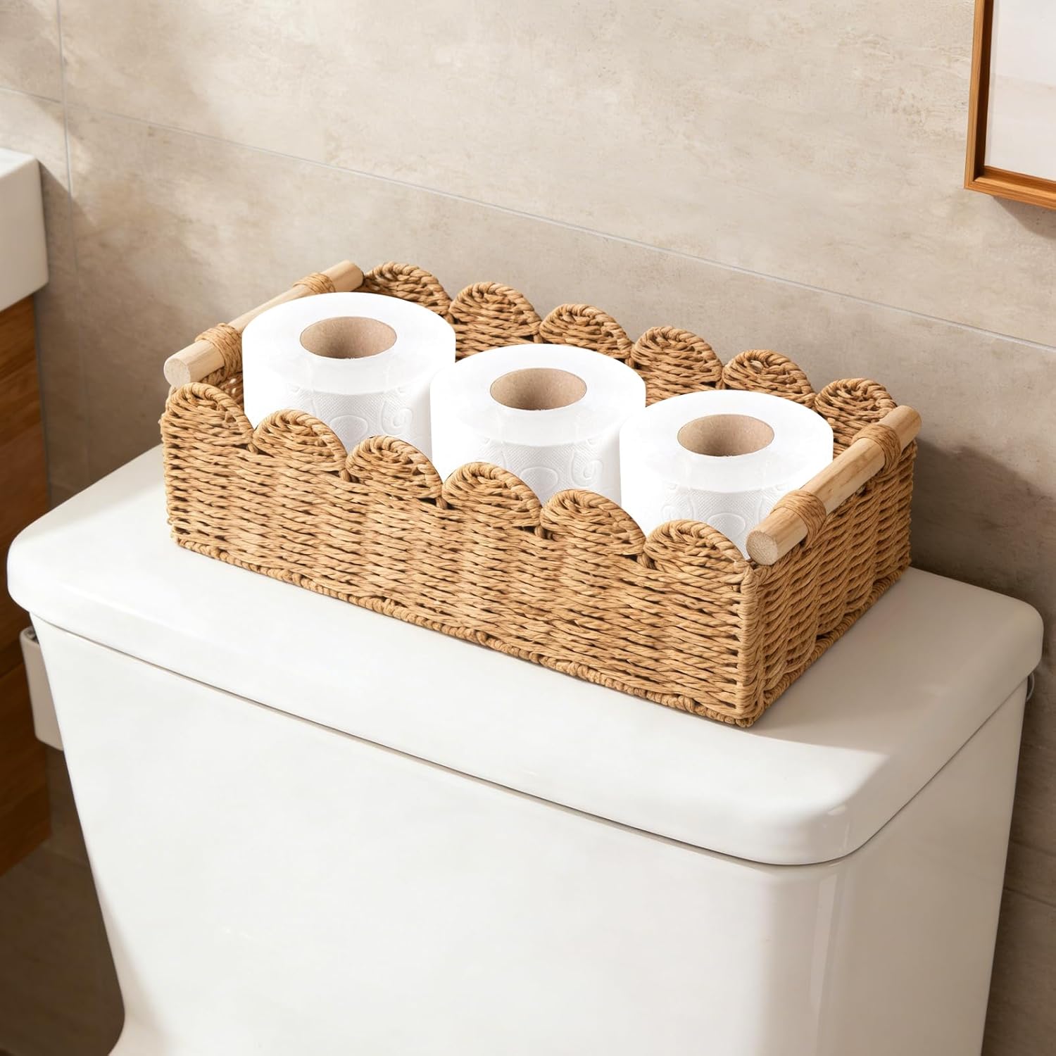 Paper Rope Scalloped Edge Decor Baskets / Set of 2