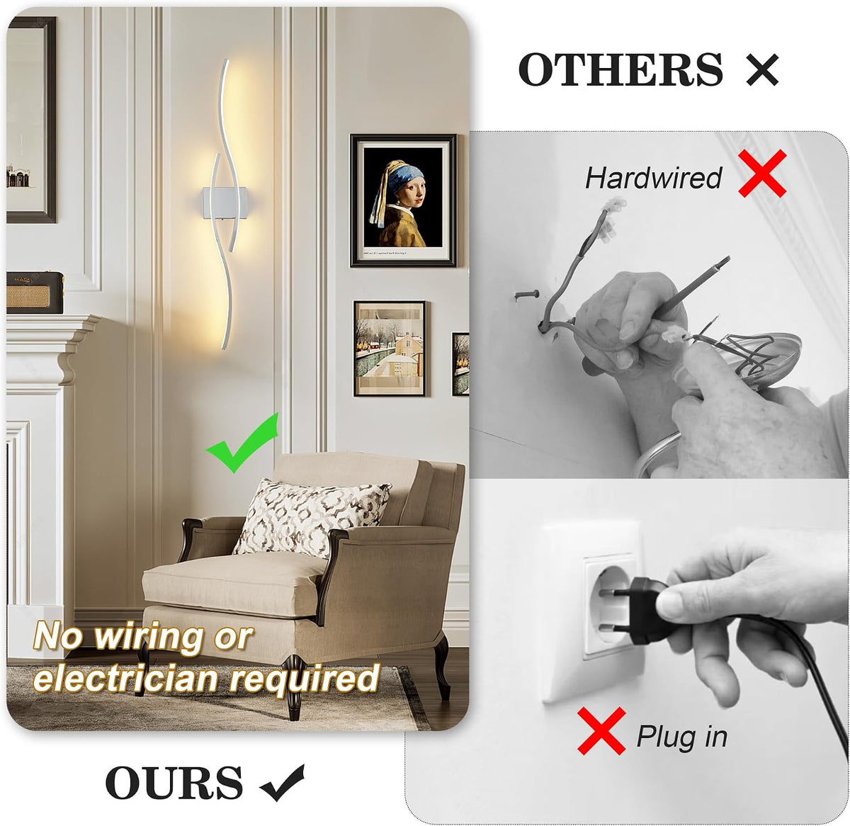 KARTOOSH Wireless Wall Sconces Set of 2, Dimmable LED Sconce with Remote | Battery Operated Wall Sconce with 3 CCT