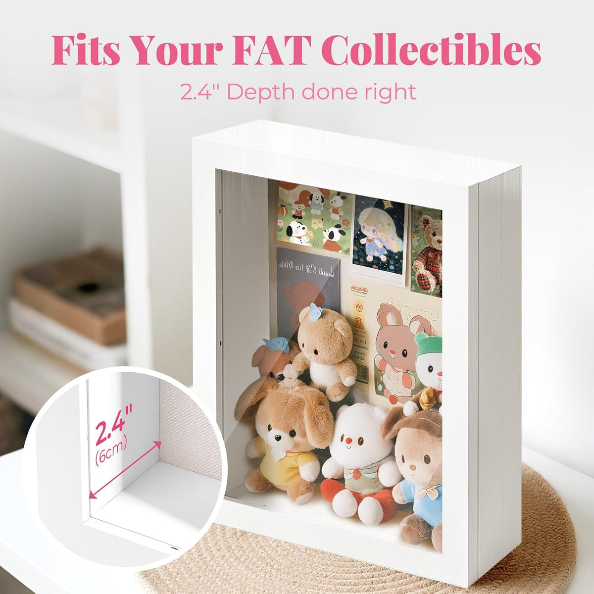 HOUSE DAY 11x14 Deep Shadow Box Frame with Linen Back, Pins, White | 2.4 in Usable Depth for Pet, Baby Keepsakes
