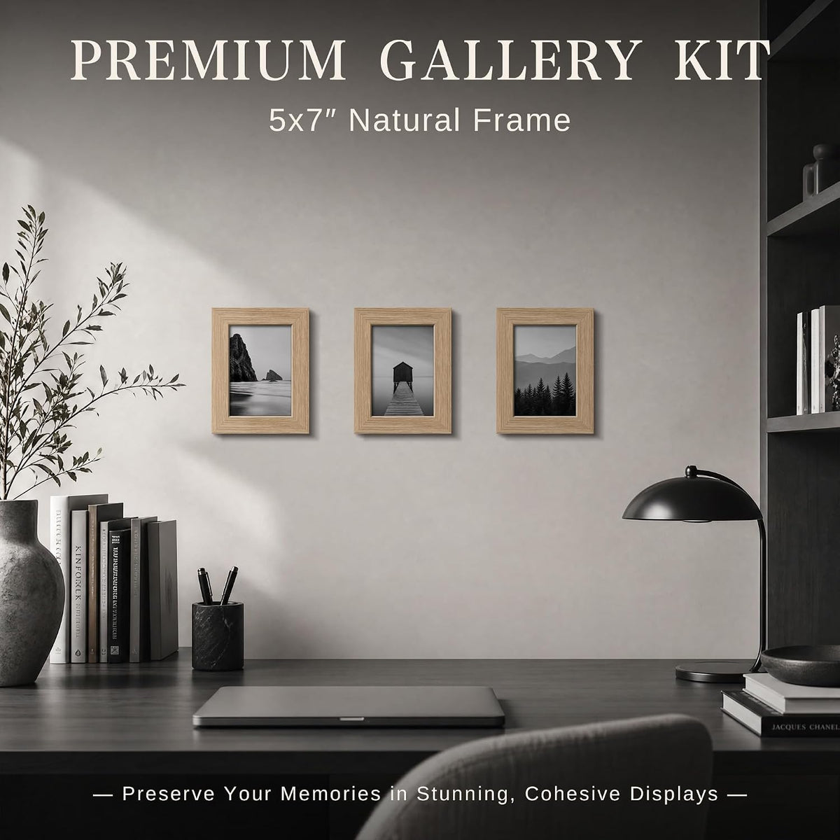 VCK 5x7 Picture Frame Set of 6, Elegant Oak Wood Portrait Frame | 1.1in Wide Border, Tabletop/Wall Hanging, HD