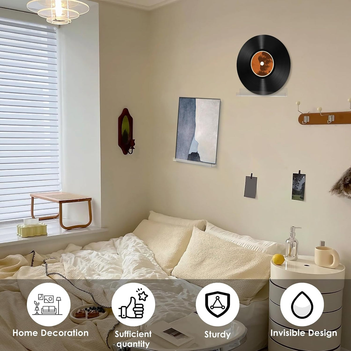36pc 12inch Vinyl Record Wall Mount Acrylic Shelves Display Vinyl Holder Acrylic Records Wall Display Clear Floating