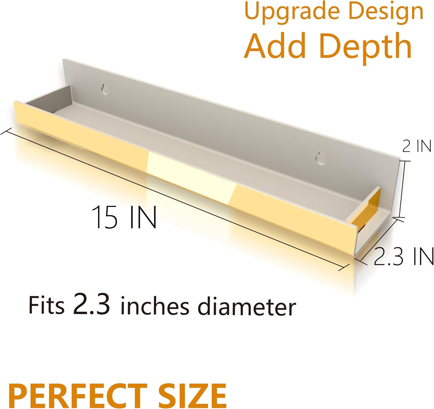 4 Pack 15 Inch Gold Reflective Acrylic Shelves, Gold Foating Shelves, Modern Sunglasses Essential Oil Picture Ledge