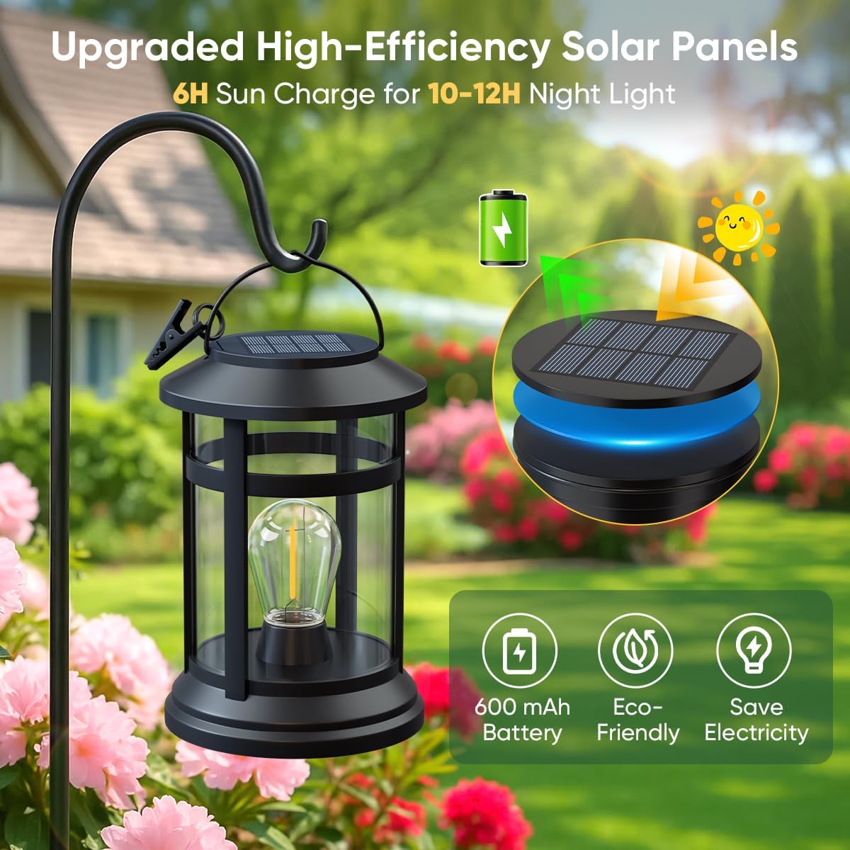 Solar Lanterns Outdoor Waterproof: 2 Pack Hanging Solar Lights for Outside | Solar Powered, 800 mAh Battery, Bright LED