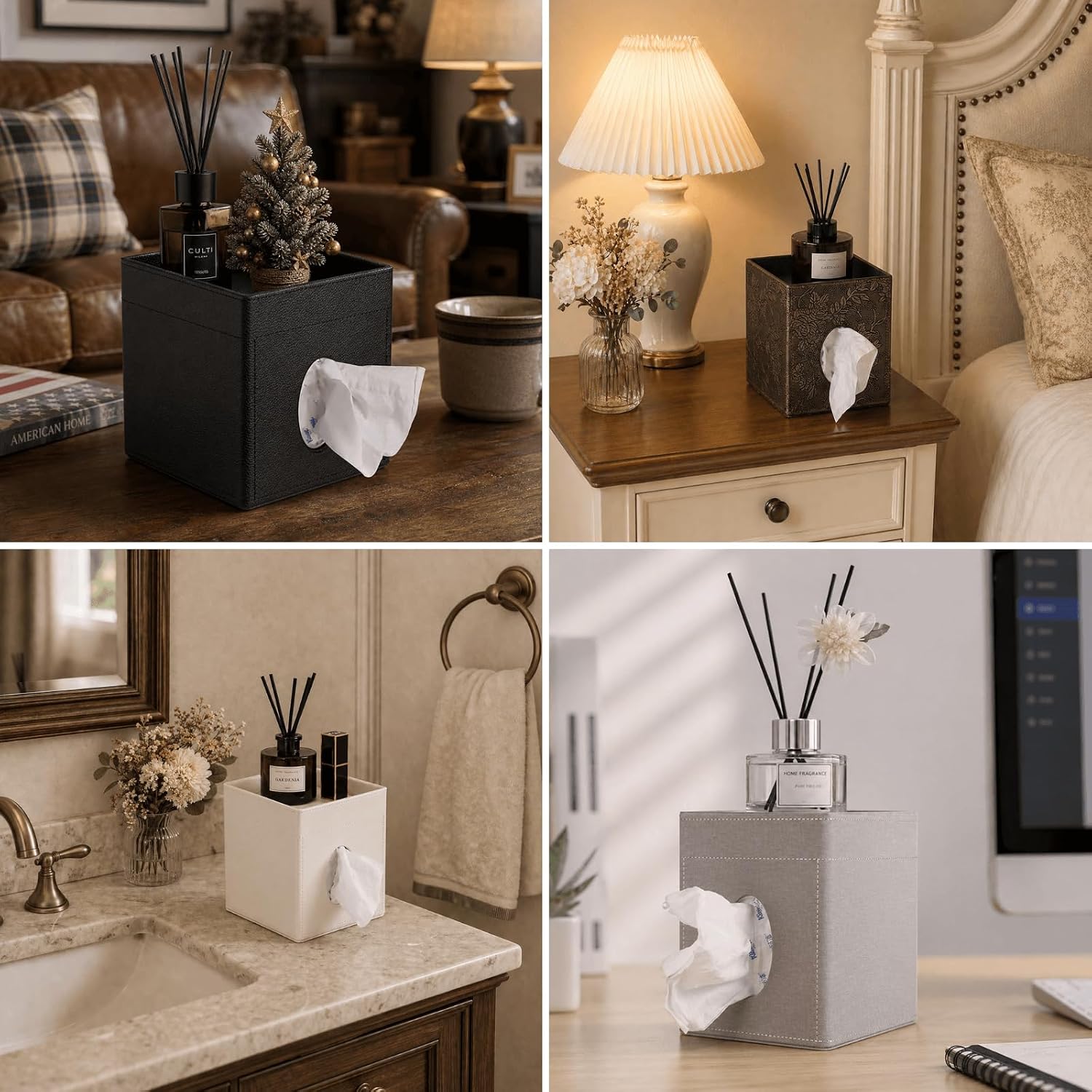 Storage Tray / Leather Tissue Box Cover / Grey