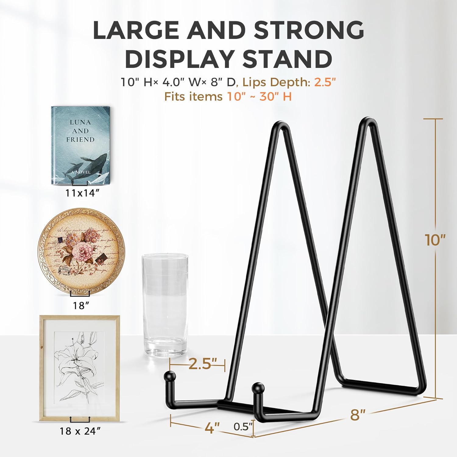 Metal Plate Holder Display Stand + Picture Frame Holder Stand + / 10 Inch / Set of 3