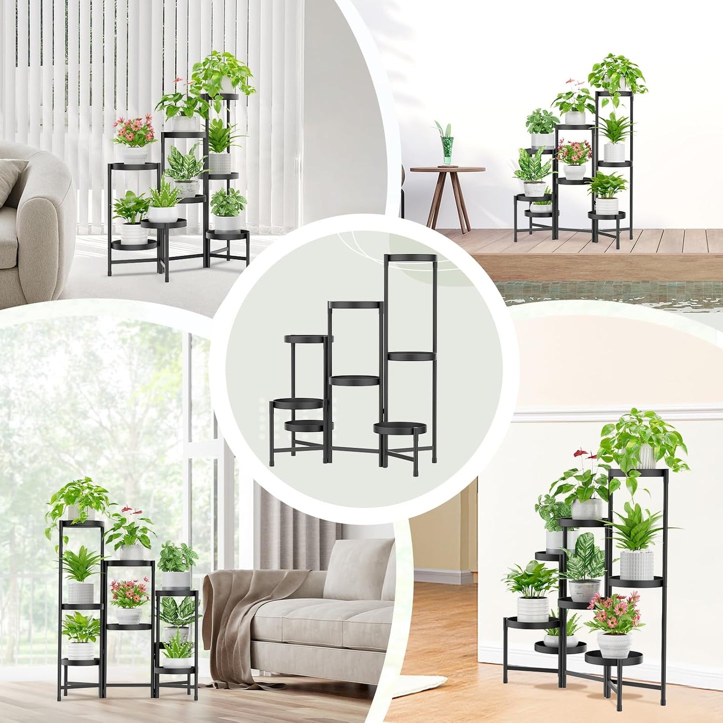 iDavosic.ly Plant Stand Indoor Outdoor, 8 Tier Metal Corner Shelf, Black | Tiered Flower Display Holder, Folding Multi