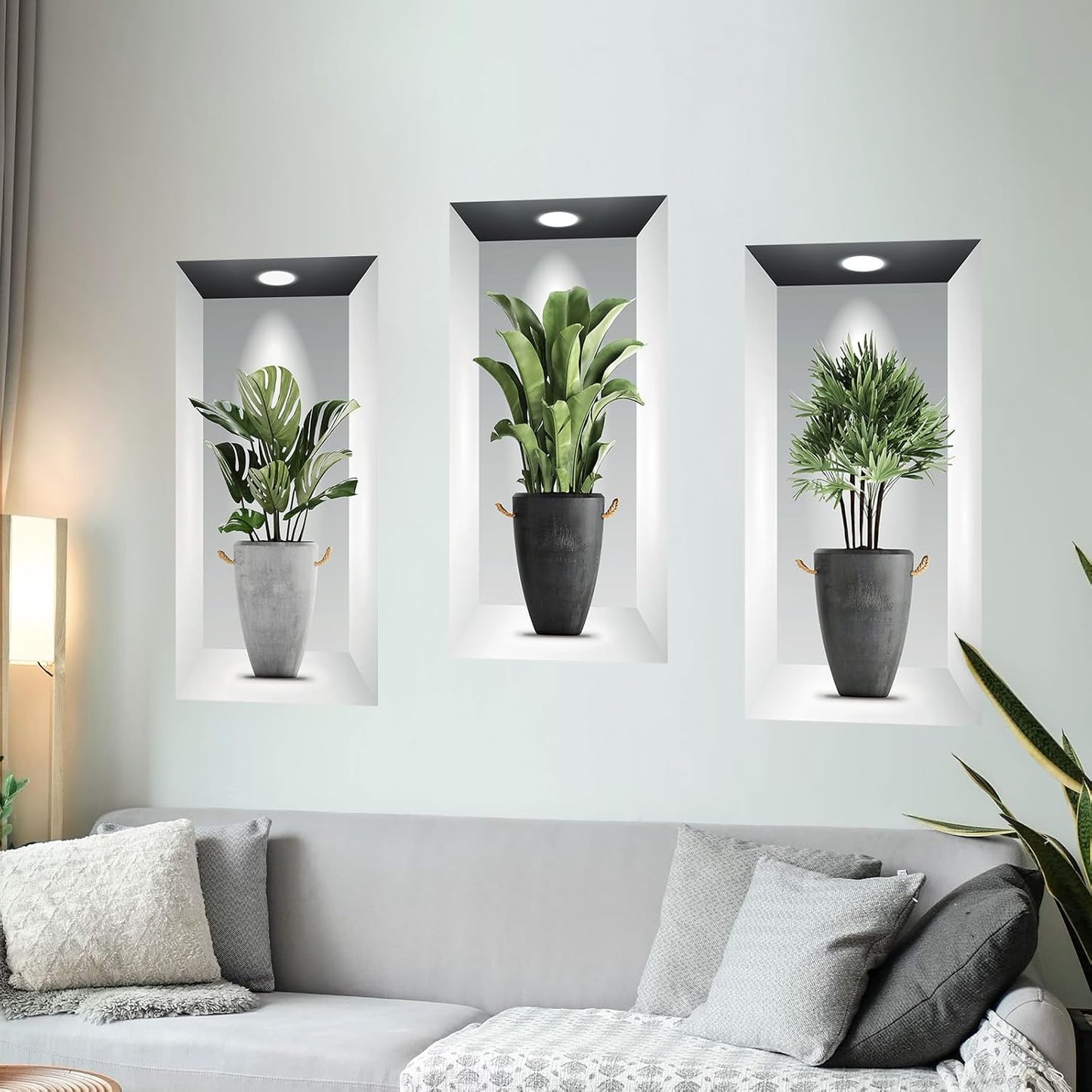 Plants Wall Stickers 3D Realistic Potted Plant Wall Decals Self-Adhesive Mural / Green / Set of 3
