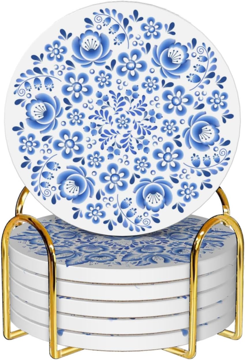 Blue and White Flower Style Ceramic Drink Coaster / Blue and White Flower-6
