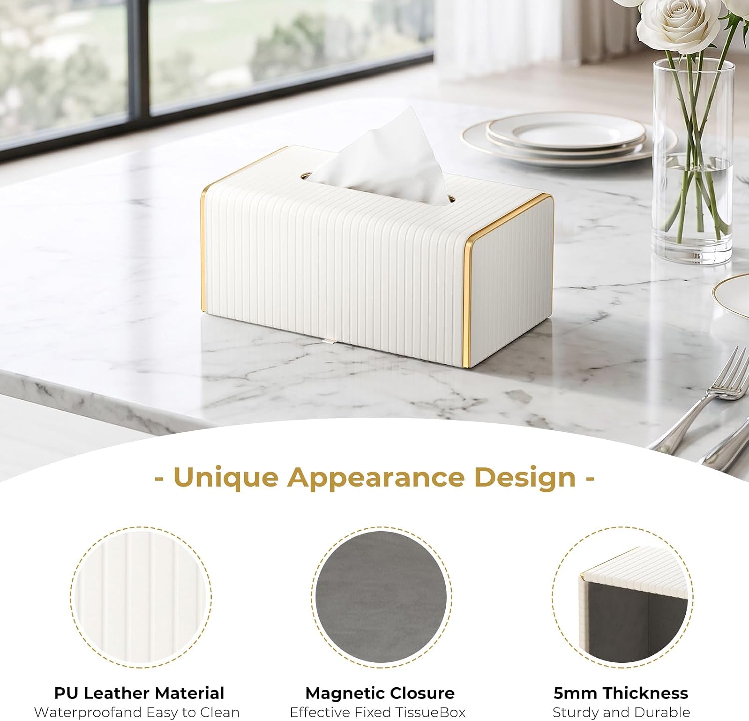 Long Tissue Box Holder Modern / Rectangular / White