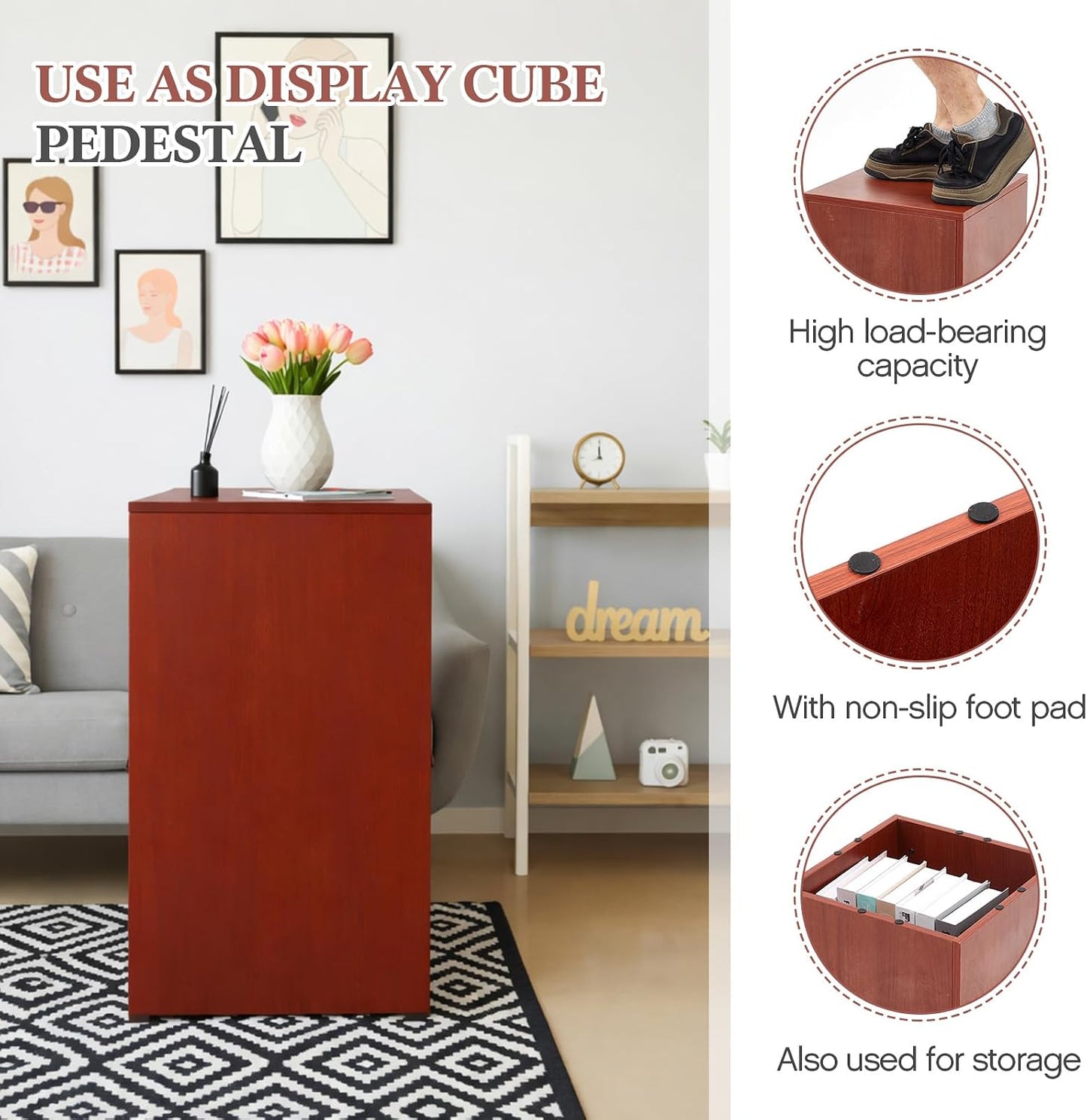 Wooden Cube Display Pedestal Stand / 15 x 15 x 24