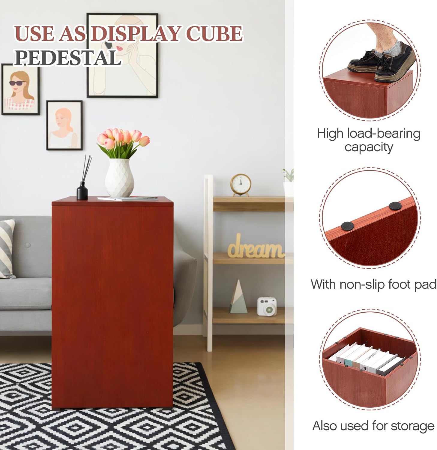 Wooden Cube Display Pedestal Stand / 15 x 15 x 24