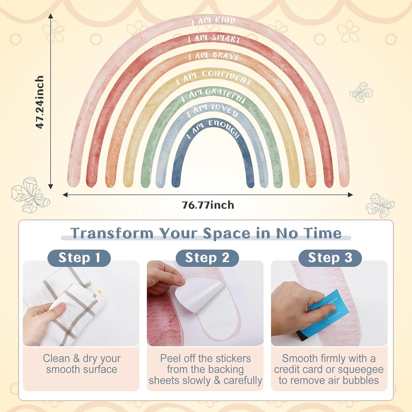 Watercolor Large Rainbow Wall Decal Classroom Wall Decor / Cute / 76.77 x 47.24