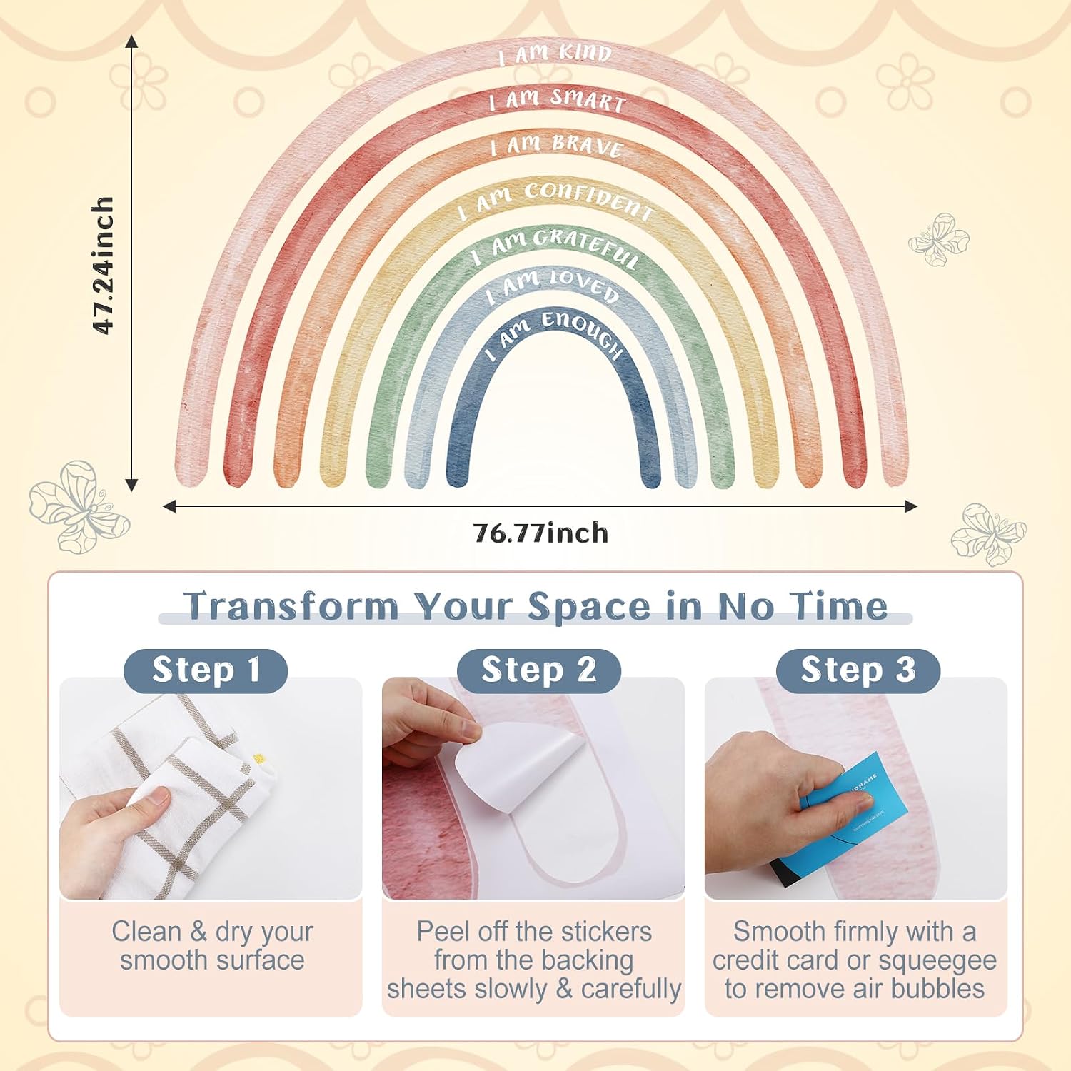 Watercolor Large Rainbow Wall Decal Classroom Wall Decor / Cute / 76.77 x 47.24