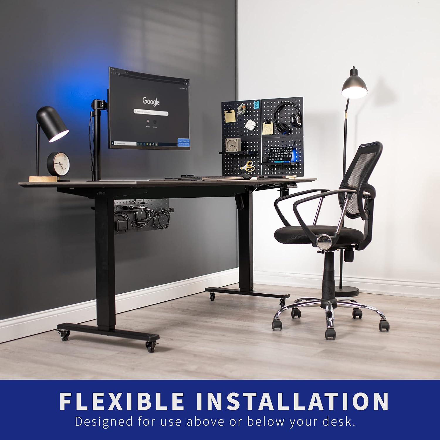 VIVO Black Clamp-on 12 x 20 inch Desk Pegboard, PP-DK12B | Steel Privacy Panel, Magnetic Peg Board, Office Accessory