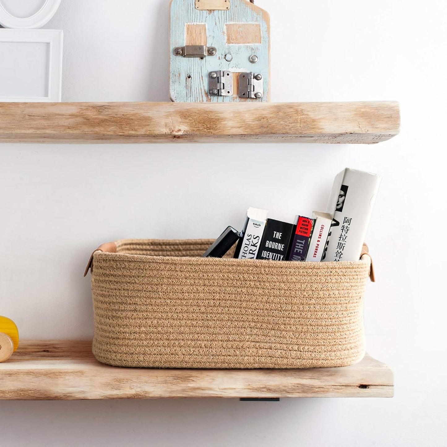 Rectangle Rope Woven Basket / Jute / 14.5 x 13 x 6
