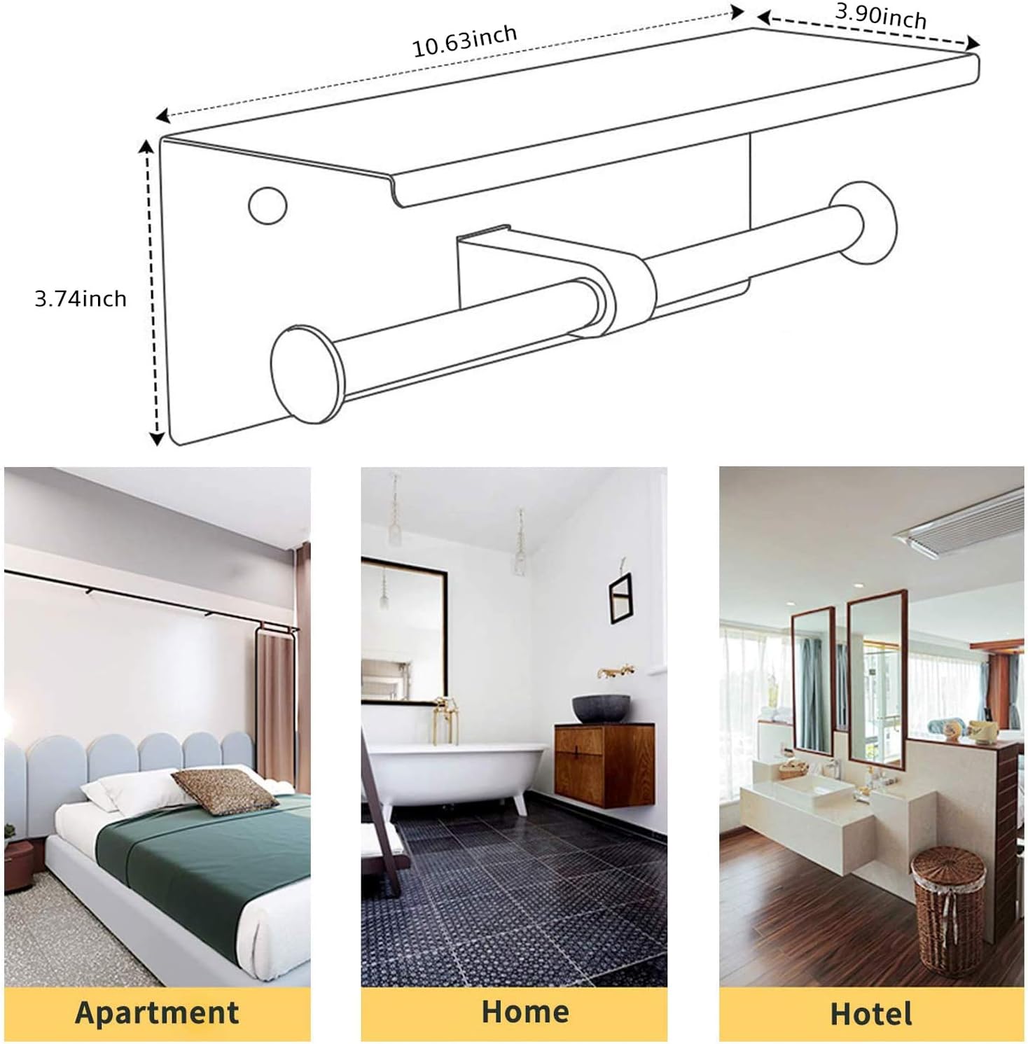 BGL Toilet Paper Holder - Stainless Steel Toilet Paper Roll Holder with Shelf Wall Mounted for Bathroom (Silver, Double