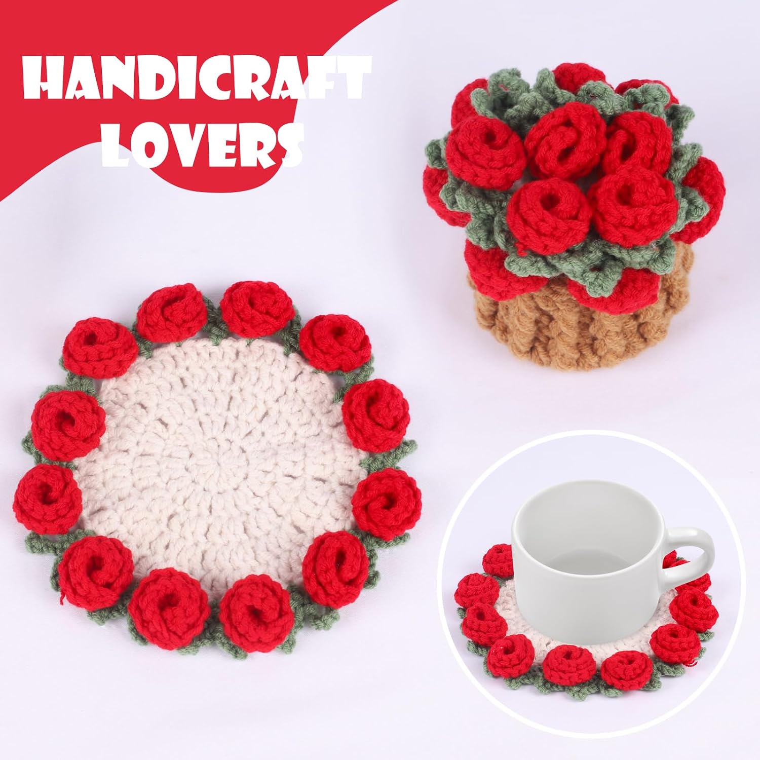 Mini Basket -Boho Floral Coasters / Red