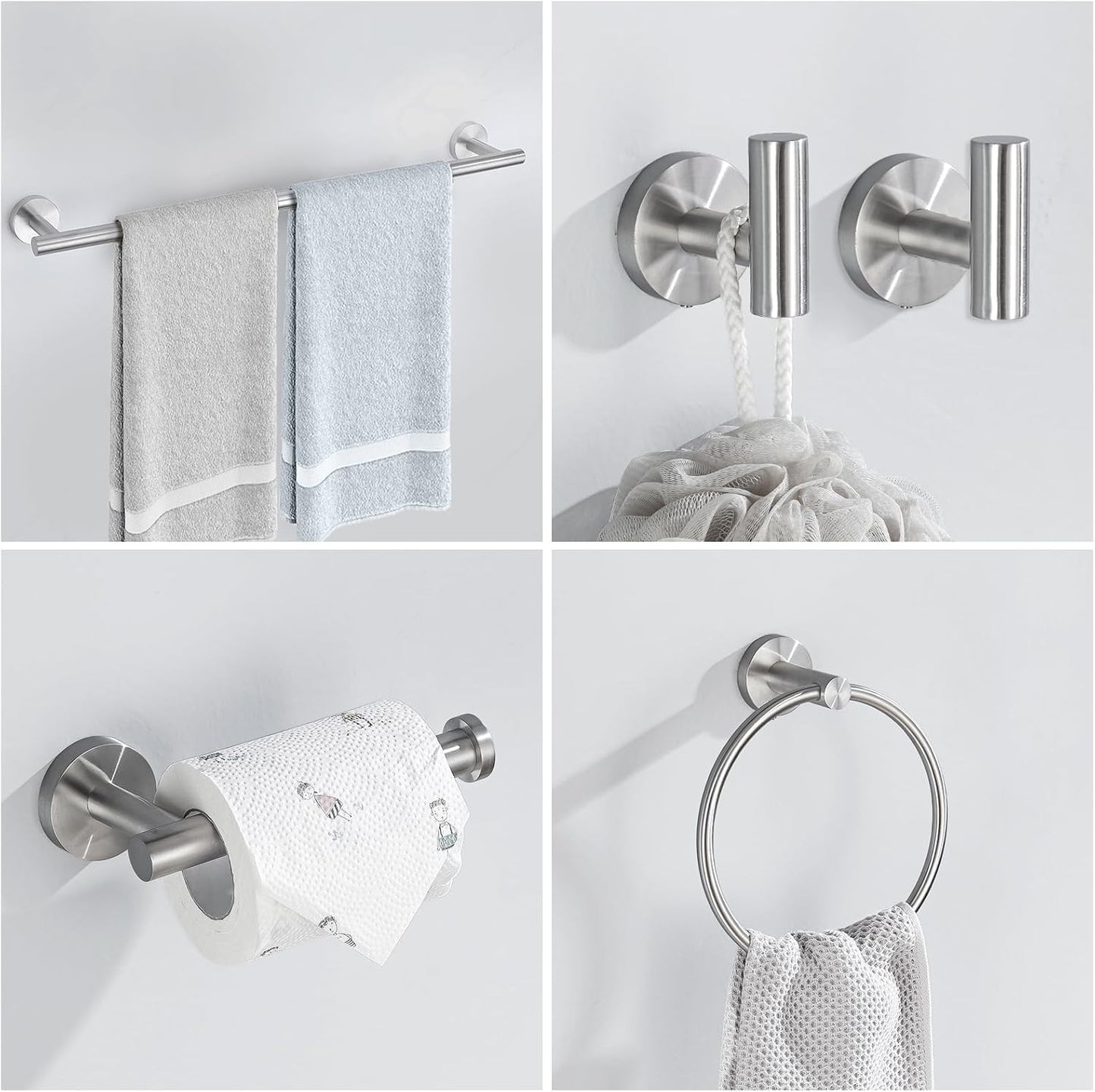 Brushed Nickel Bathroom Hardware Set, 6 Pieces Towel Bar Bathroom Accessories Set Toilet Paper Holder Towel Holder