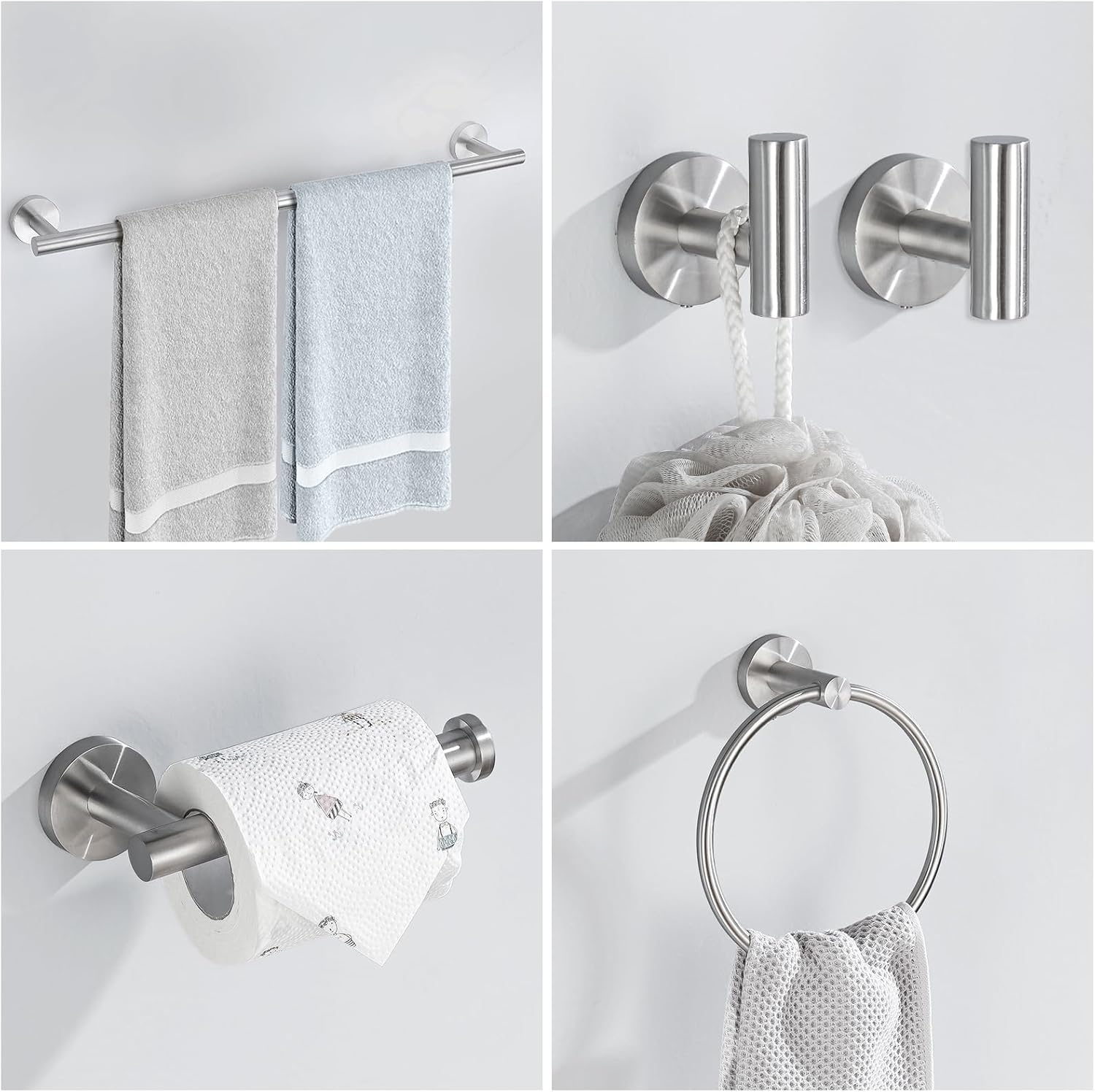 Brushed Nickel Bathroom Hardware Set, 6 Pieces Towel Bar Bathroom Accessories Set Toilet Paper Holder Towel Holder