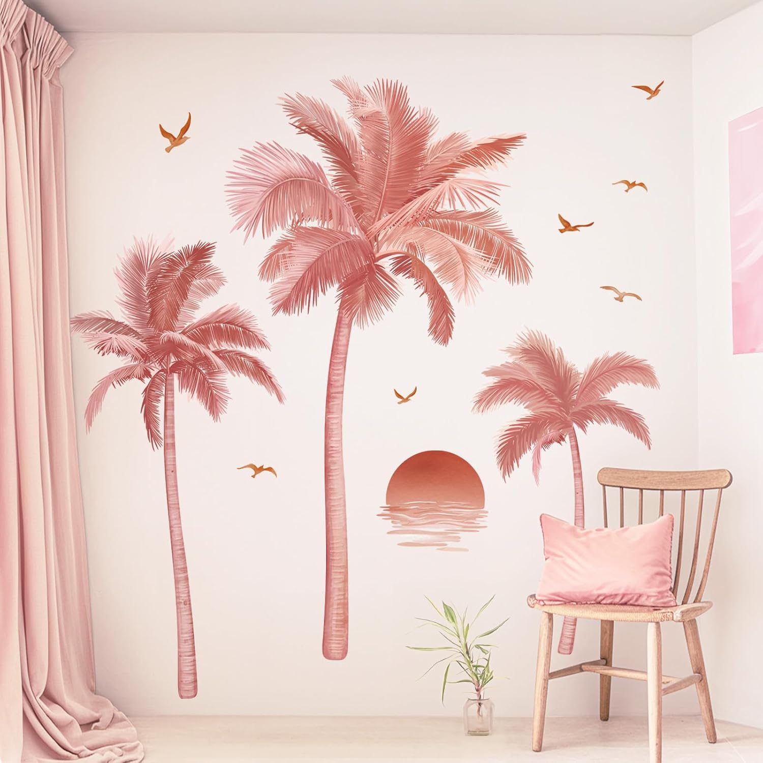 Boho Palm Tree Wall Stickers Large Tropical Tree Sunset Peel and Stick Wall Art Decals