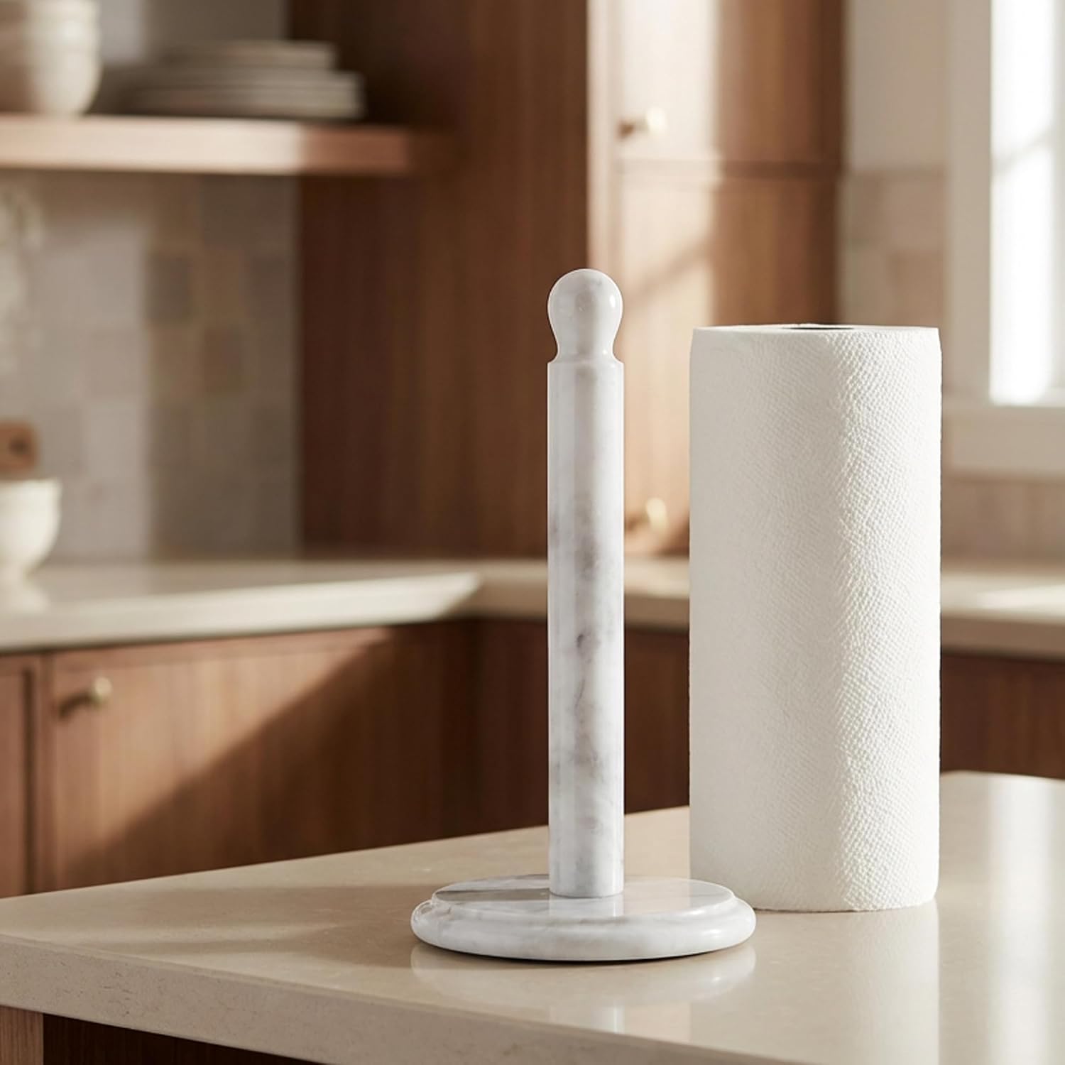 Radicaln White Marble Paper Towel Holder Countertop – 12.5 Inch Towel Stand for Bathroom & Kitchen, Premium Handmade