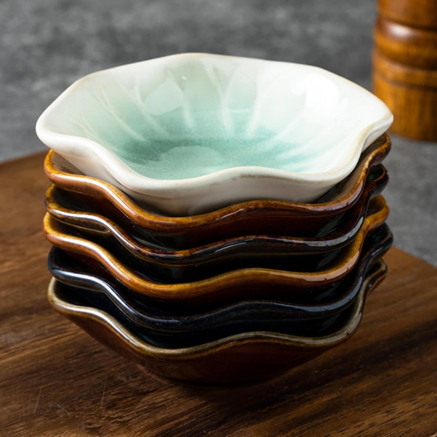 Handcrafted Floral Trinket Trays in Luxe Glazed / Kiln Transformation Six Color Mixture / Set of 6