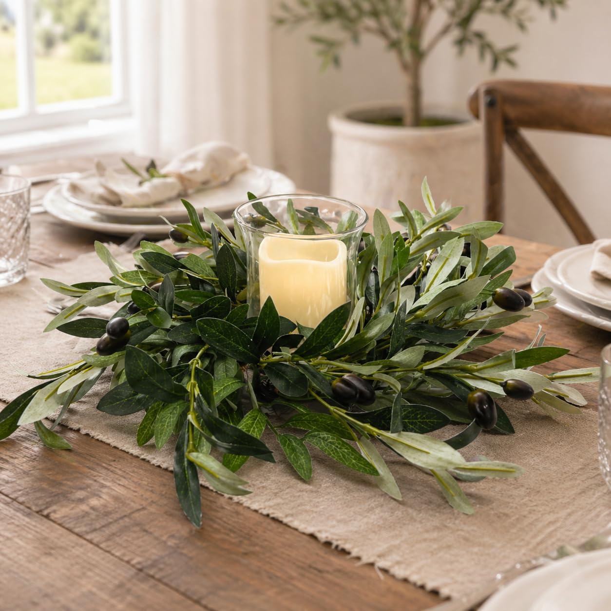 Artificial Olive Branch Candle Ring