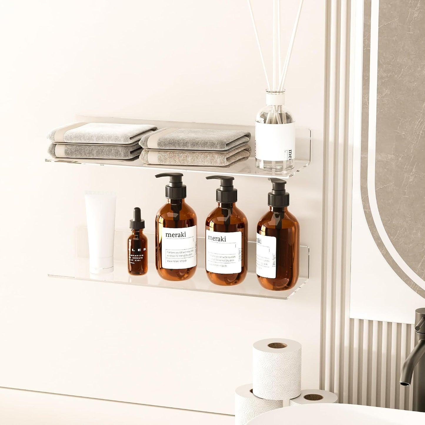 Sezanrpt 20 Inch Clear Wall Shelves for Wall, Wall Mounted Acrylic Floating Shelf for Plants, Speaker, Radio, Funko