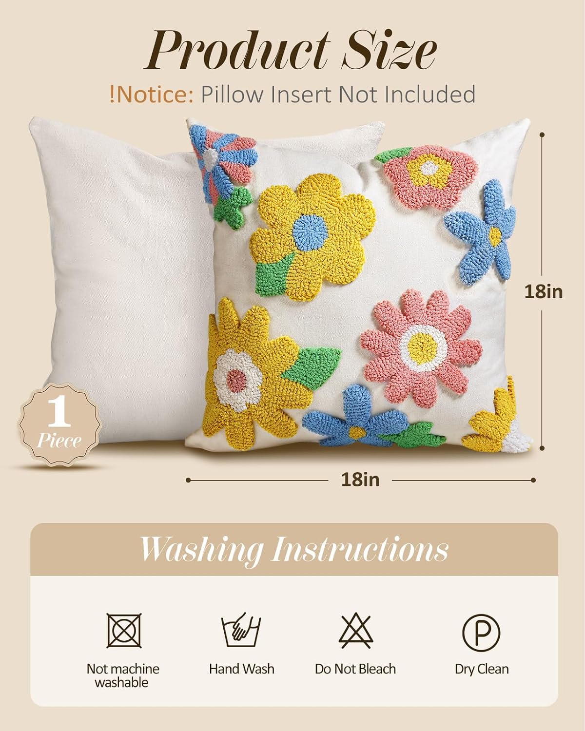 Throw Pillow Covers / Five Color Flower / 18 x 18