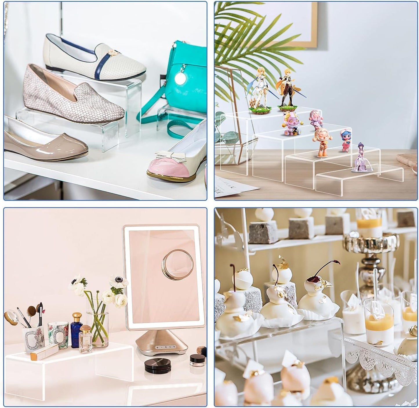 Aheroi Acrylic Risers Display Stands, Acrylic Stands for Display 8Pcs 2Set | Clear Acrylic Display Risers,Display Shelf