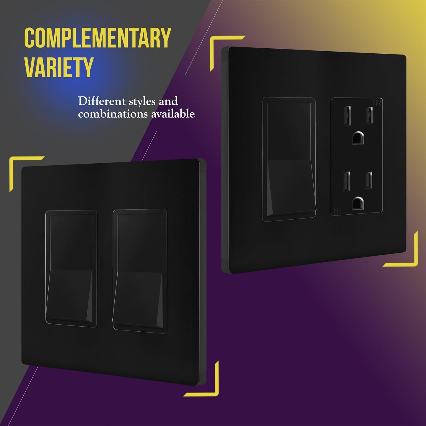 ENERLITES 2-Gang Black Screwless Decorator Wall Plate Outlet Cover, 10 Pack